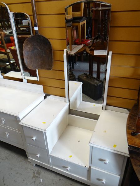 Two vintage white painted dressing tables, Lloyd Loom-style linen basket - Image 3 of 5