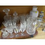 Tray of crystal glassware including six small Waterford crystal tumblers together with a metal top