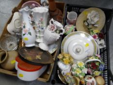 Two crates of mixed china including ornaments, vases etc