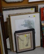 Parcel of framed prints including three local scenes & a small mirror