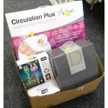Boxed circulation plus foot massage, boxed solar lights, silver plated photo frame, Dartington glass
