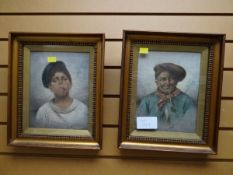 A pair of Italian oil on canvas portraits, one of a man the other of a boy
