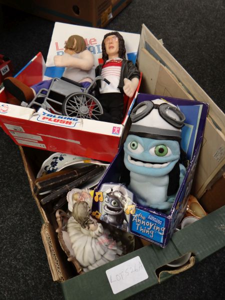 A Little Britain doll, a Crazy Frog toy together with a parcel of mixed china etc