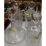 Four cut glass decanters