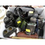 Collection of various binoculars together with a Praktica camera etc