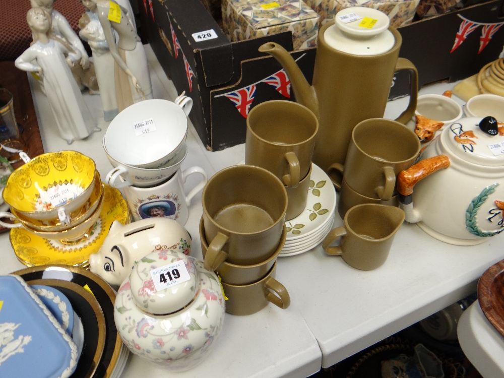 A parcel of various ceramics including a hunting theme part-teaset, a vintage style coffee set,