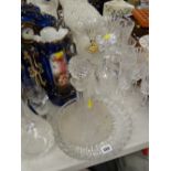 A Stewart crystal decanter, two others, collection of drinking glasses etc