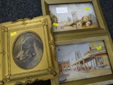 Two primitive watercolours of Swansea scenes, dated 1911 by D J DAVIES together with a framed head