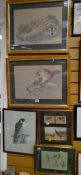 Two believed pastel drawings of a wolf & pumas by J SHARKEY THOMAS together with framed bird