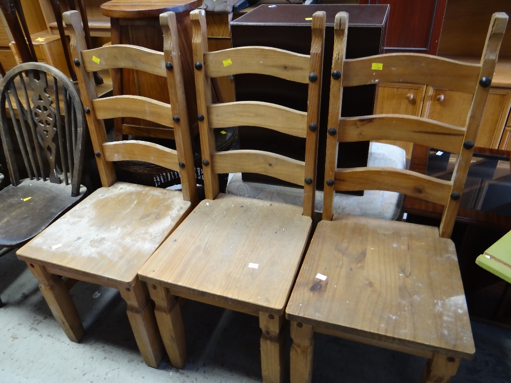 A pair of carved Oriental hardwood armchairs, a pair of wheel back chairs (distressed) & three - Image 3 of 3