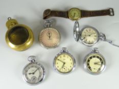 Parcel of modern pocket & stop watches etc together with a brass protective case