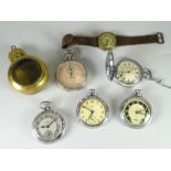 Parcel of modern pocket & stop watches etc together with a brass protective case