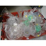 A crate of glassware including large crystal flower vases, platters & some drinking glasses etc