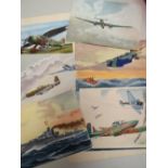 Twenty original watercolour book illustrations of WWII planes & ships