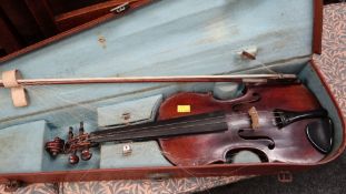 A vintage violin with case & bow