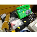 A box of various vintage cameras, telescope & other photographic equipment