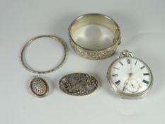 Hallmarked silver pocket watch together with a hallmarked silver bangle etc