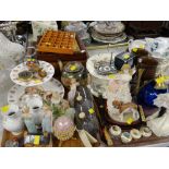 Two trays of various ornaments, figurines & a selection of collectors thimbles