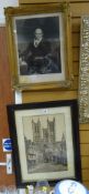 Framed engraving of Lincoln Cathedral together with a framed engraving of William Morgan Esquire