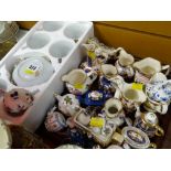 A collection of miniature Masons Ironstone jugs, small teaset, miniature teapots etc
