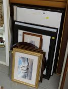 A parcel of framed & unframed pictures & prints together with circular mirror