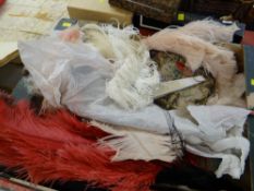 A parcel of vintage feather fans, evening bags etc