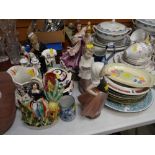 Continental ceramic figures, Staffordshire pottery, Wedgwood plates etc