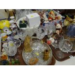 Two trays of various glasses, china & ornaments - some relating to Christmas etc