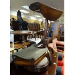 An antique drop flap tripod table & two antique foot stools