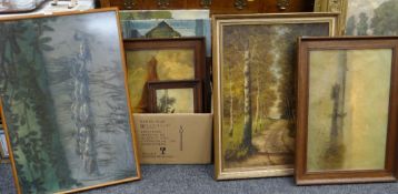 A collection of various framed & unframed mainly oils on canvas
