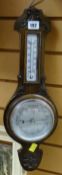 A vintage oak banjo barometer / thermometer