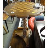 A barley-twist tripod checker table with lobed top