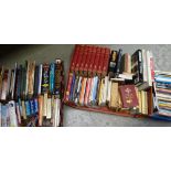 Two crates of various hardback & paperback books including various language dictionaries,