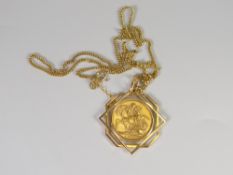 A Queen Victoria 1893 gold full sovereign in a 9ct gold mount with chain, 15grams total