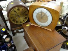 Vintage dome topped mantel clock together with a modern Smith's mantel clock & two wooden boxes
