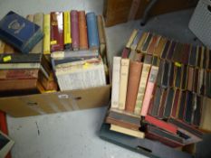 Two boxes of vintage hardback books together with a boxed bagatelle