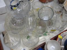Tray of pressed glass bowls, drinking glasses etc