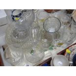 Tray of pressed glass bowls, drinking glasses etc