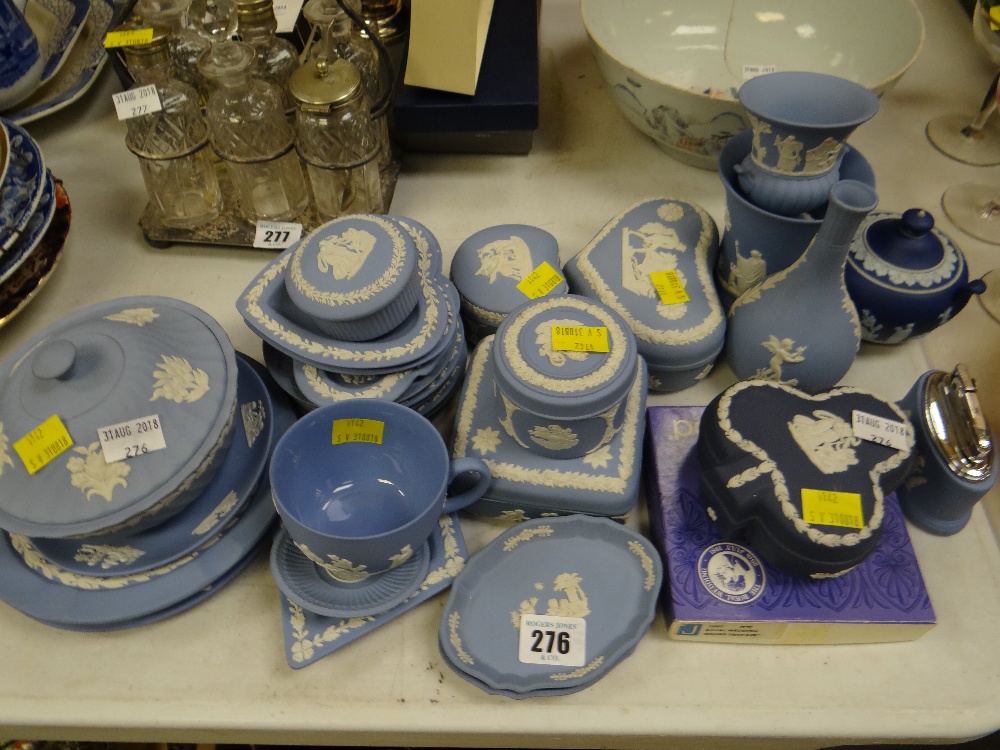 Parcel of Wedgwood blue Jasperware including trinket boxes, small plates etc together with an