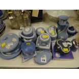 Parcel of Wedgwood blue Jasperware including trinket boxes, small plates etc together with an