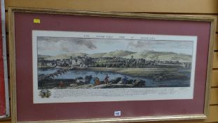 Framed coloured etching 'The South East View of Carmarthen'