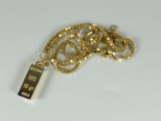 An 18ct gold box chain together with an 18ct gold bar pendant, 22 grams in total