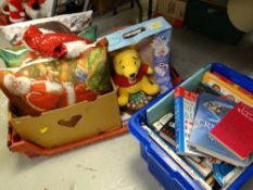 Crate of mixed items including novelty Christmas cushions, soft toys & a small collection of