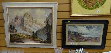 A modern continental oil on canvas of an alpine scene together with a framed early twentieth century