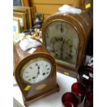 A good vintage dome topped & brass faced mantel clock together with a similar dome topped mahogany &