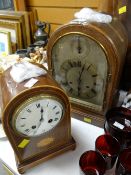 A good vintage dome topped & brass faced mantel clock together with a similar dome topped mahogany &