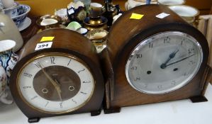 Two vintage mahogany dome topped oak mantel clocks