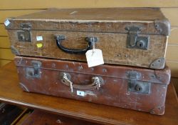 A crocodile skin effect vintage suitcase & another