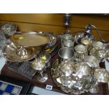 Tray of various EPNS including trays, candelabra, tazza etc