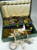 Jewellery box & contents including quantity of costume jewellery, wristwatches, bangles etc